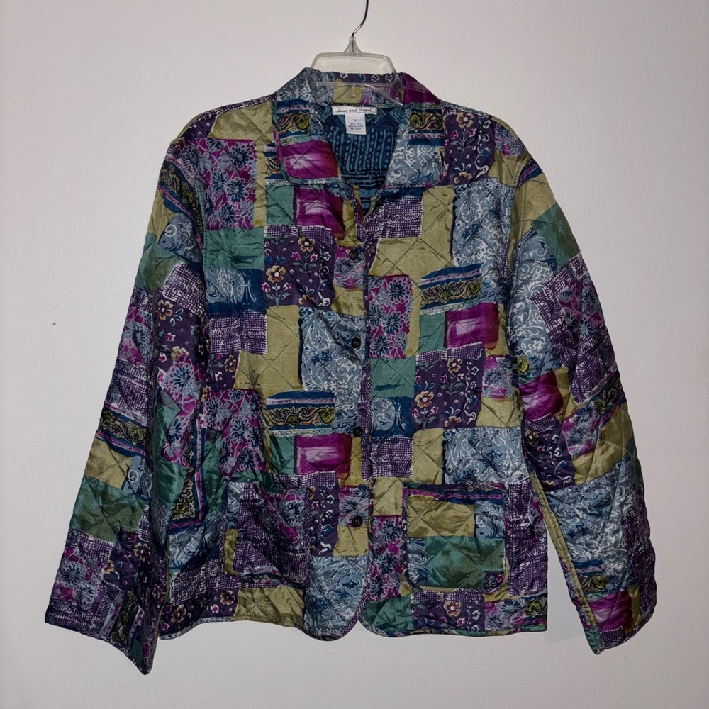 Vintage Anna And Frank 100% Silk Vintage Multicolor Patchwork Jacket